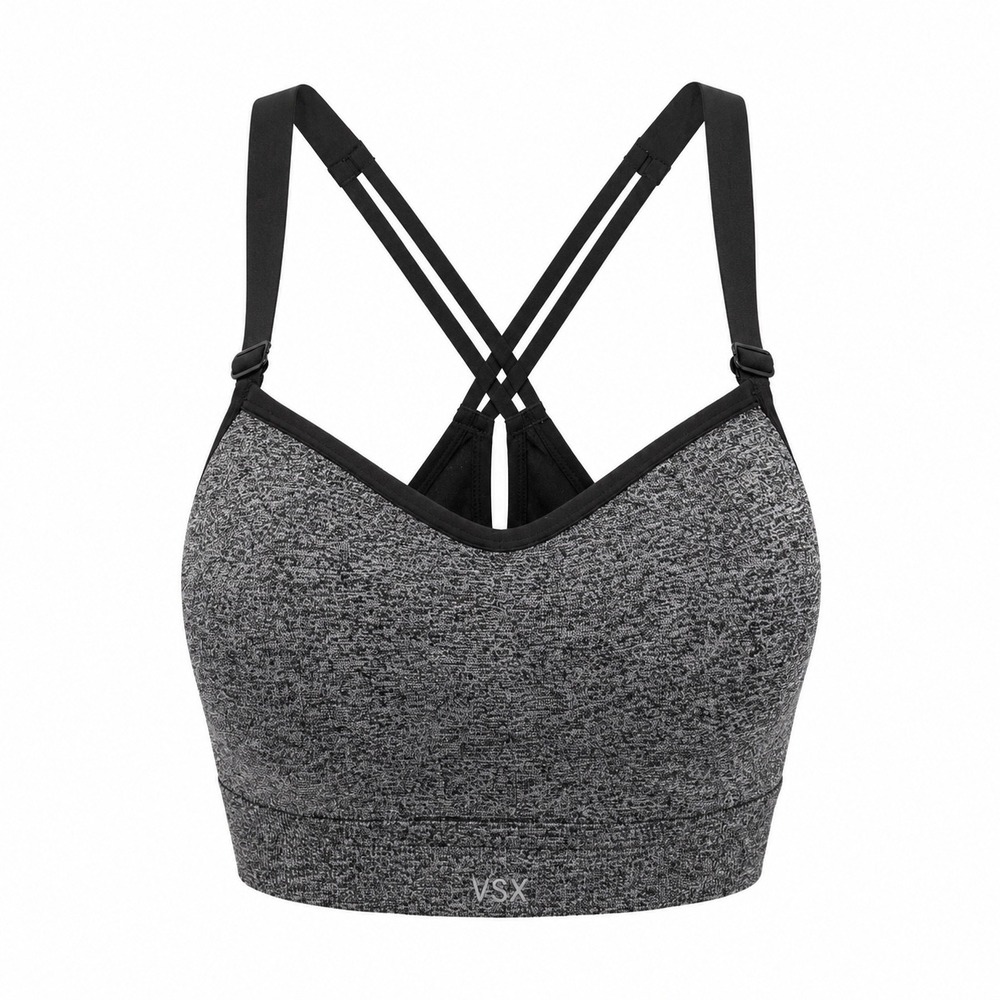 VSX Victoria's Secret Sport Bra 32DD Gray Heather Strappy Criss Cross Athletic